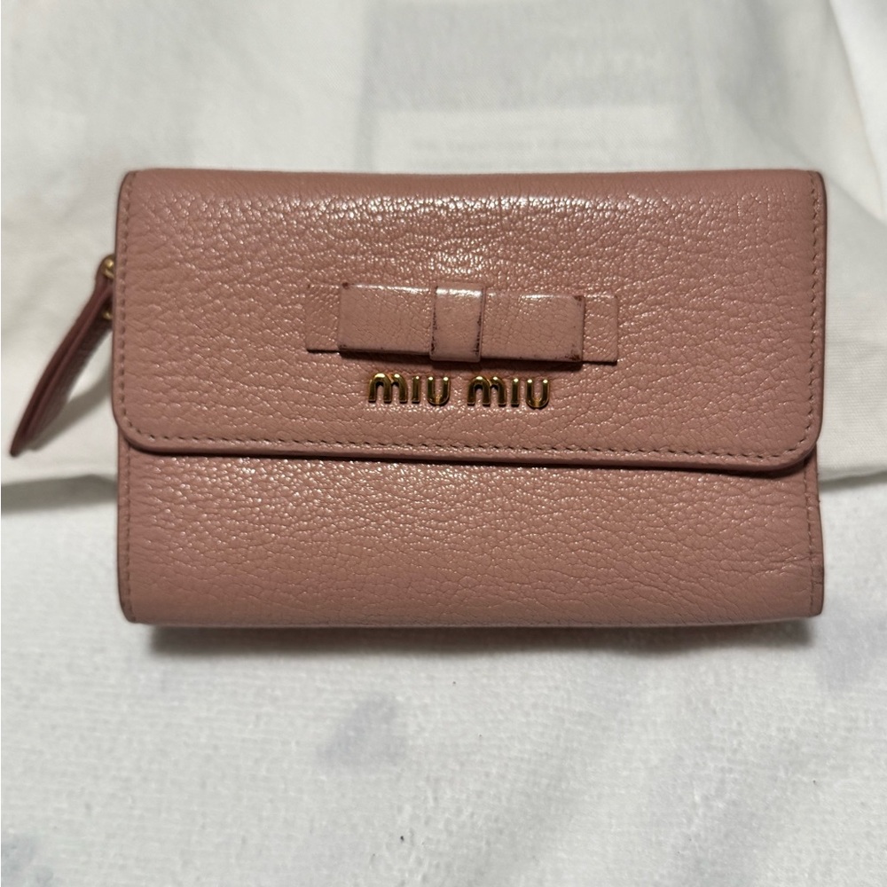 Miu Miu Blush Pink Leather Bow Compact Wallet